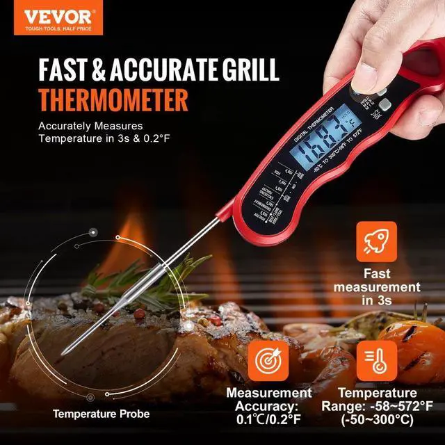 Alt view image 2 of 7 - VEVOR Grillers Instant Read Meat Thermometer for Grill and Cooking, Best Waterproof Ultra Fast Thermometer with Backlight & Calibration, Digital Food Probe for Kitchen, Outdoor Grilling and BBQ