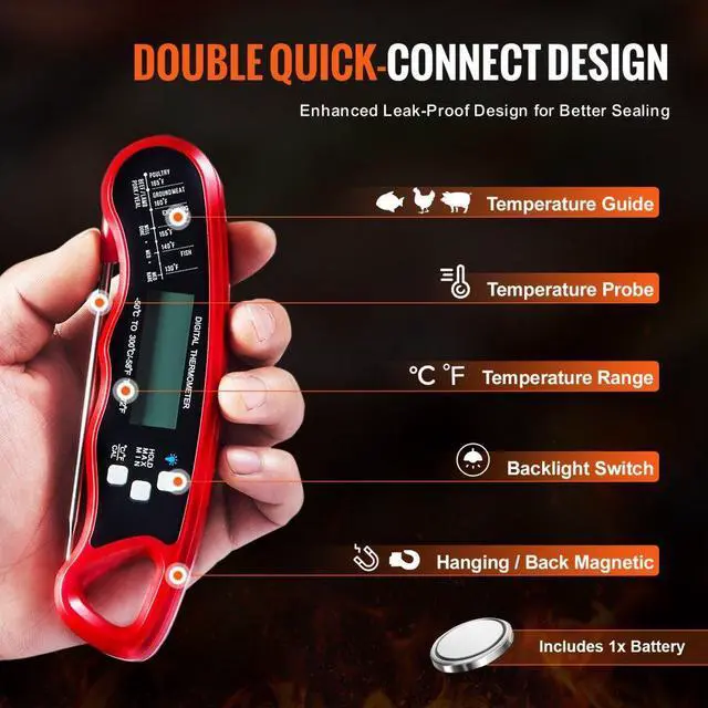 Alt view image 5 of 7 - VEVOR Grillers Instant Read Meat Thermometer for Grill and Cooking, Best Waterproof Ultra Fast Thermometer with Backlight & Calibration, Digital Food Probe for Kitchen, Outdoor Grilling and BBQ