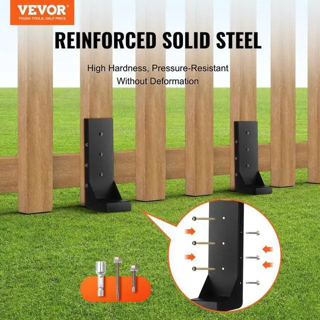 Alt view image 2 of 7 - VEVOR Fence Post Anchor Repair Kit, 4 Pack Inner Diameter 3.5 x3.5 Inches Heavy Duty Steel Fence Post Support Stakes, Anchor Ground Spike for Repair Tilted, Broken Wood Fence Post, Enveloping