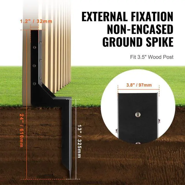 Alt view image 4 of 7 - VEVOR Fence Post Anchor Repair Kit, 4 Pack Inner Diameter 3.5 x3.5 Inches Heavy Duty Steel Fence Post Support Stakes, Anchor Ground Spike for Repair Tilted, Broken Wood Fence Post, Enveloping