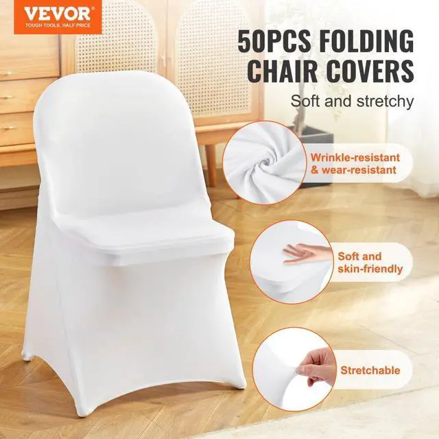 Alt view image 2 of 7 - VEVOR Stretch Spandex Folding Chair Covers, Universal Fitted Chair Cover, Removable Washable Protective Slipcovers, for Wedding, Holiday, Banquet, Party, Celebration, Dining (50PCS White)