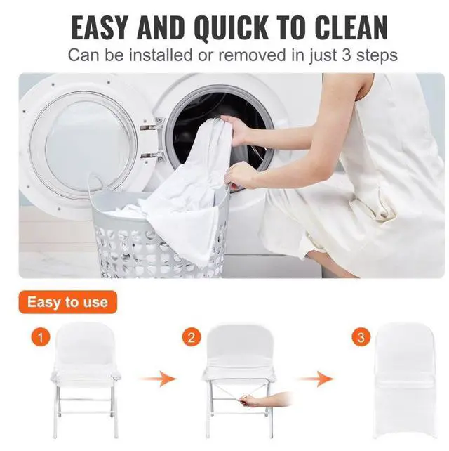 Alt view image 4 of 7 - VEVOR Stretch Spandex Folding Chair Covers, Universal Fitted Chair Cover, Removable Washable Protective Slipcovers, for Wedding, Holiday, Banquet, Party, Celebration, Dining (50PCS White)