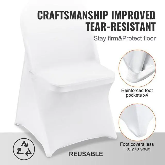 Alt view image 5 of 7 - VEVOR Stretch Spandex Folding Chair Covers, Universal Fitted Chair Cover, Removable Washable Protective Slipcovers, for Wedding, Holiday, Banquet, Party, Celebration, Dining (50PCS White)