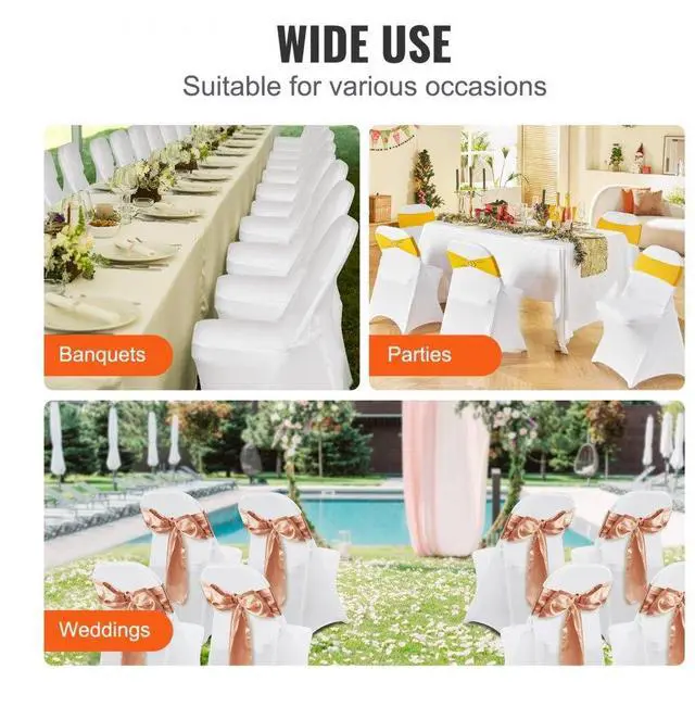 Alt view image 6 of 7 - VEVOR Stretch Spandex Folding Chair Covers, Universal Fitted Chair Cover, Removable Washable Protective Slipcovers, for Wedding, Holiday, Banquet, Party, Celebration, Dining (50PCS White)