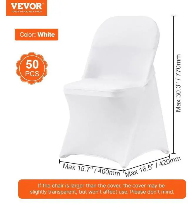 Alt view image 7 of 7 - VEVOR Stretch Spandex Folding Chair Covers, Universal Fitted Chair Cover, Removable Washable Protective Slipcovers, for Wedding, Holiday, Banquet, Party, Celebration, Dining (50PCS White)
