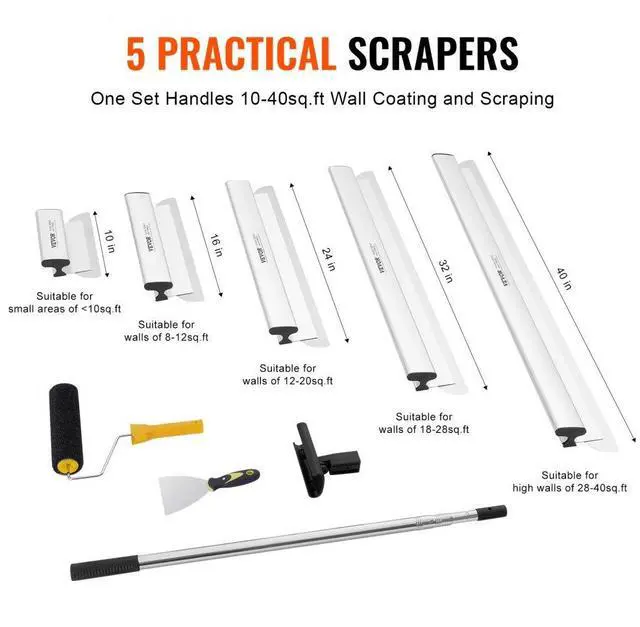 Alt view image 2 of 7 - VEVOR Drywall Skimming Blade Set, 10/16/24/32/40 in Skimming Blades + 34-81.6 in Extension Handle Pole, Stainless Steel Knife Professional Skim Coat Tools, for Gyprock/WallBoard/Plasterboard