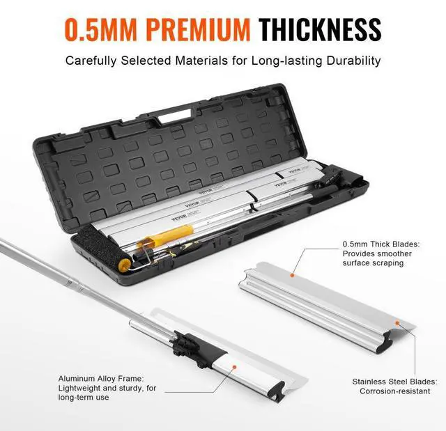 Alt view image 3 of 7 - VEVOR Drywall Skimming Blade Set, 10/16/24/32/40 in Skimming Blades + 34-81.6 in Extension Handle Pole, Stainless Steel Knife Professional Skim Coat Tools, for Gyprock/WallBoard/Plasterboard