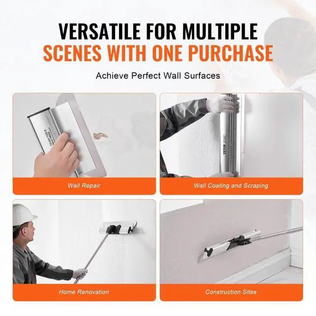 Alt view image 6 of 7 - VEVOR Drywall Skimming Blade Set, 10/16/24/32/40 in Skimming Blades + 34-81.6 in Extension Handle Pole, Stainless Steel Knife Professional Skim Coat Tools, for Gyprock/WallBoard/Plasterboard