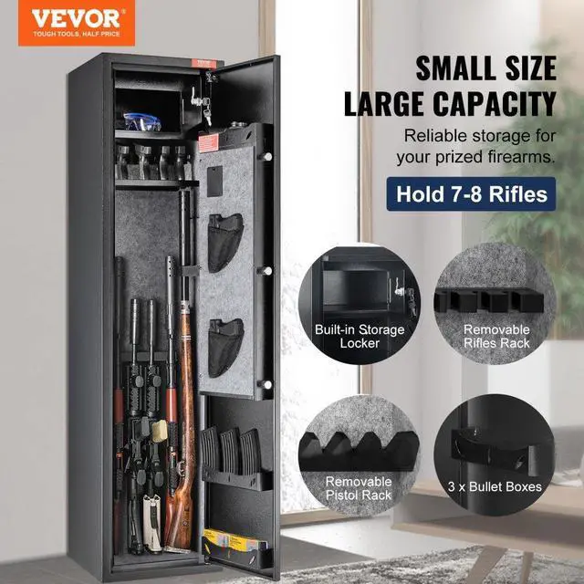 Alt view image 2 of 14 - VEVOR  5 Rifles Gun Safe, Rifle Safe with Digital Keypad & Lock, Gun Storage Cabinet with Built-in Storage Locker, Removable Storage Shelf for Home Long Gun and Pistols