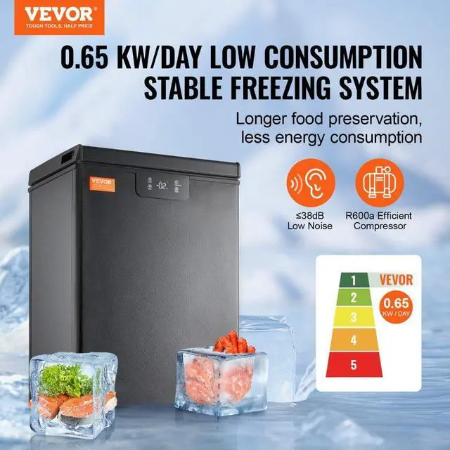 Alt view image 3 of 15 - VEVOR Chest Freezer, 2.22 Cu.ft / 63 L Compact Deep Freezer, Free Standing Top Open Door Chest Freezers with 2 Removable Baskets & Adjustable Thermostat, Energy Saving & Low Noise, Black