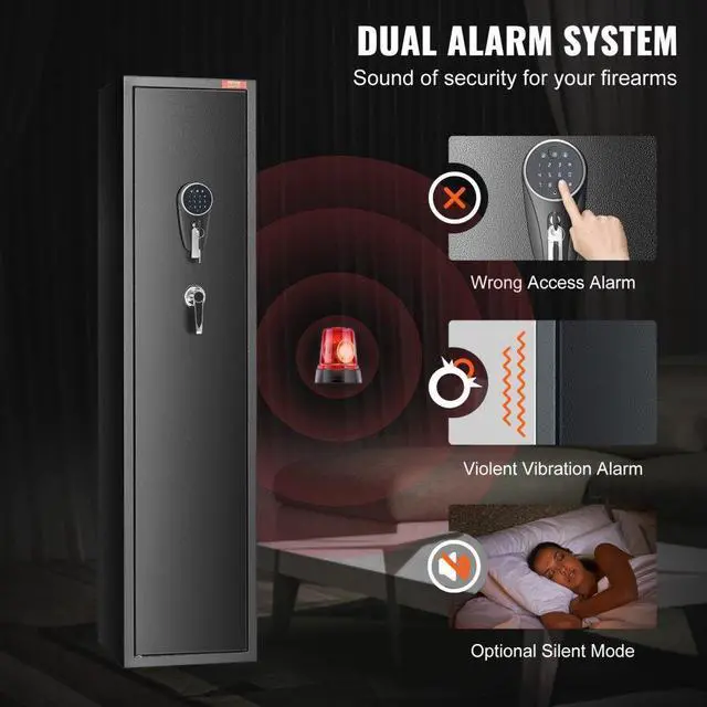 Alt view image 4 of 14 - VEVOR  5 Rifles Gun Safe, Rifle Safe with Digital Keypad & Lock, Gun Storage Cabinet with Built-in Storage Locker, Removable Storage Shelf for Home Long Gun and Pistols