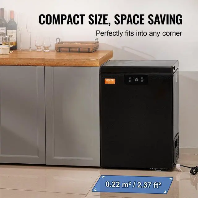 Alt view image 6 of 15 - VEVOR Chest Freezer, 2.22 Cu.ft / 63 L Compact Deep Freezer, Free Standing Top Open Door Chest Freezers with 2 Removable Baskets & Adjustable Thermostat, Energy Saving & Low Noise, Black