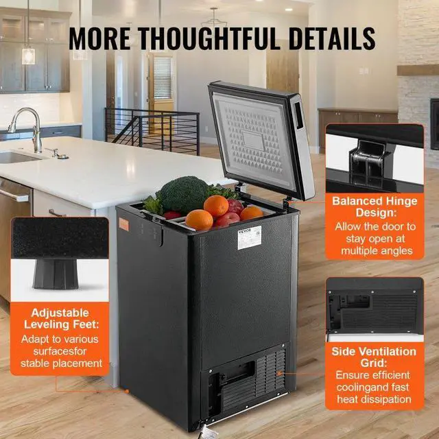 Alt view image 7 of 15 - VEVOR Chest Freezer, 2.22 Cu.ft / 63 L Compact Deep Freezer, Free Standing Top Open Door Chest Freezers with 2 Removable Baskets & Adjustable Thermostat, Energy Saving & Low Noise, Black