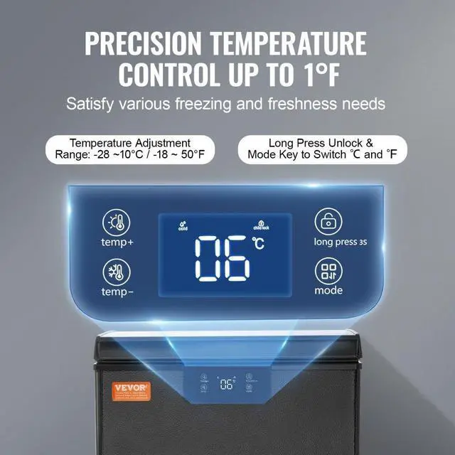 Alt view image 5 of 15 - VEVOR Chest Freezer, 2.22 Cu.ft / 63 L Compact Deep Freezer, Free Standing Top Open Door Chest Freezers with 2 Removable Baskets & Adjustable Thermostat, Energy Saving & Low Noise, Black