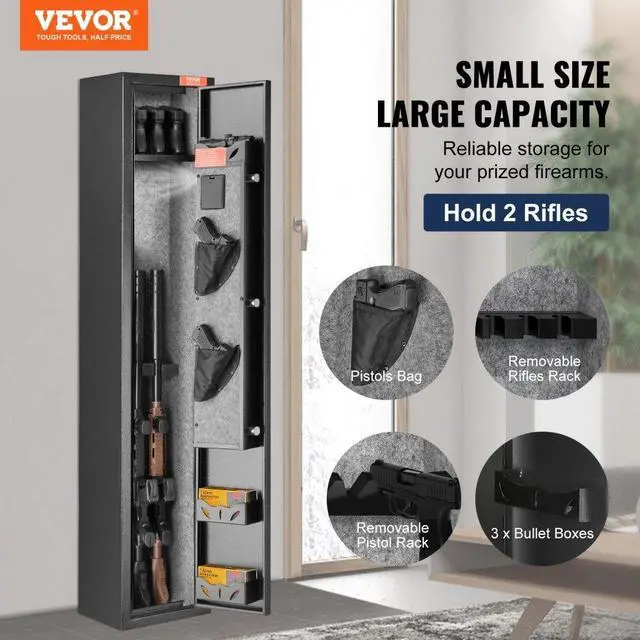 Alt view image 2 of 7 - VEVOR  2 Rifles Gun Safe, Rifle Safe with Lock & Digital Keypad, Quick Access Gun Storage Cabinet with Removable Shelf, Pistol Rack, Rifle Cabinet for Home Rifle and Pistols