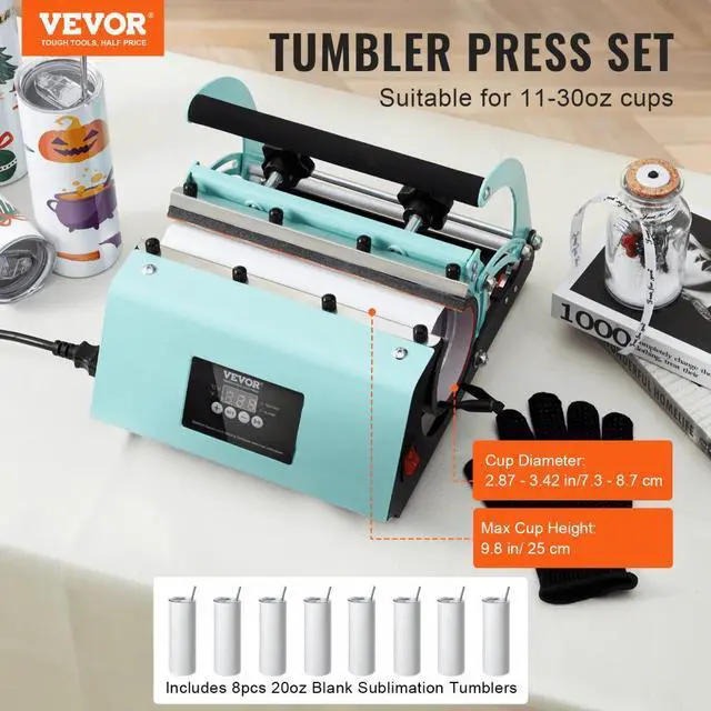 Alt view image 2 of 7 - VEVOR Tumbler Heat Press Machine and Sublimation Tumblers, Tumbler Press Set with 8pcs 20OZ Blank Tumblers, Mug Press Cup Press for 11-30oz Tumblers Mug, with Heat Transfer Paper, Gloves, Tape