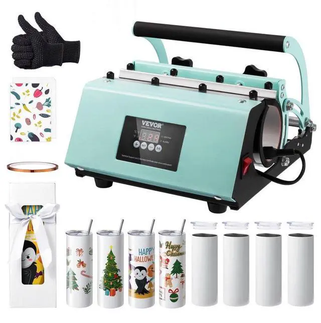 Main image of VEVOR Tumbler Heat Press Machine and Sublimation Tumblers, Tumbler Press Set with 8pcs 20OZ Blank Tumblers, Mug Press Cup Press for 11-30oz Tumblers Mug, with Heat Transfer Paper, Gloves, Tape