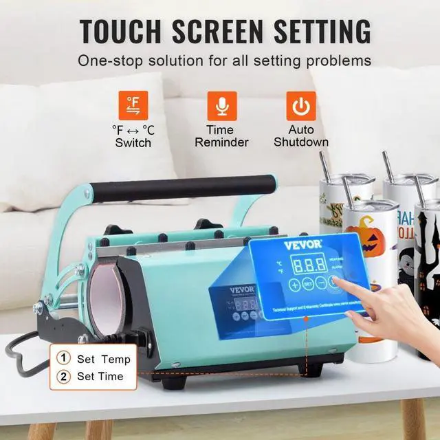 Alt view image 3 of 7 - VEVOR Tumbler Heat Press Machine and Sublimation Tumblers, Tumbler Press Set with 8pcs 20OZ Blank Tumblers, Mug Press Cup Press for 11-30oz Tumblers Mug, with Heat Transfer Paper, Gloves, Tape