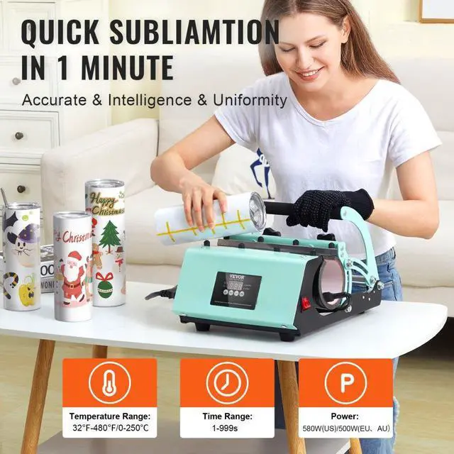 Alt view image 4 of 7 - VEVOR Tumbler Heat Press Machine and Sublimation Tumblers, Tumbler Press Set with 8pcs 20OZ Blank Tumblers, Mug Press Cup Press for 11-30oz Tumblers Mug, with Heat Transfer Paper, Gloves, Tape