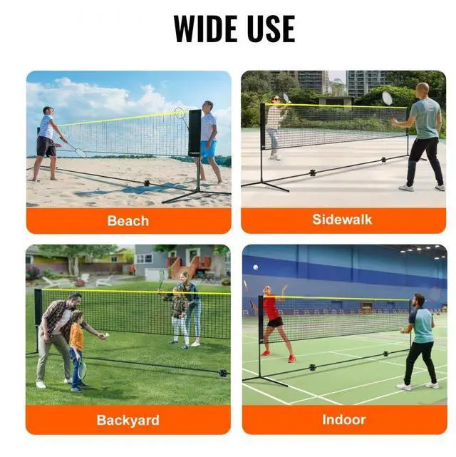 Alt view image 6 of 7 - VEVOR Badminton Net, Height Adjustable Volleyball Net, 20ft Wide Foldable Pickleball Net, Portable Tennis Net Set with Poles, Stand, Bag, Rackets, Nylon Shuttlecocks, Kid Backyard Indoor Outdoor Use