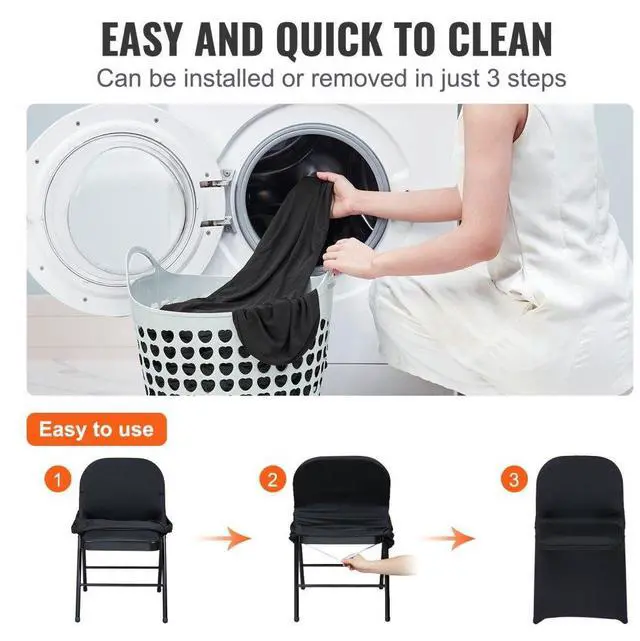 Alt view image 4 of 7 - VEVOR Stretch Spandex Folding Chair Covers, Universal Fitted Chair Cover, Removable Washable Protective Slipcovers, for Wedding, Holiday, Banquet, Party, Celebration, Dining (50PCS Black)