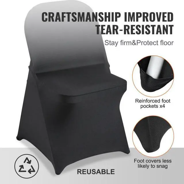 Alt view image 5 of 7 - VEVOR Stretch Spandex Folding Chair Covers, Universal Fitted Chair Cover, Removable Washable Protective Slipcovers, for Wedding, Holiday, Banquet, Party, Celebration, Dining (50PCS Black)