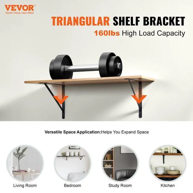 Alt view image 2 of 14 - VEVOR Shelf Bracket, 12 x 8 in 10 Pcs, Heavy Duty Floating Shelf Brackets, Brackets for Shelves, 3mm Thick Matte Black Triangle Shelf Bracket,Steel Shelving Brackets with 160 lbs Load Capacity