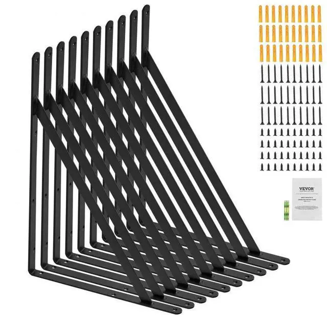 Main image of VEVOR Shelf Bracket, 12 x 8 in 10 Pcs, Heavy Duty Floating Shelf Brackets, Brackets for Shelves, 3mm Thick Matte Black Triangle Shelf Bracket,Steel Shelving Brackets with 160 lbs Load Capacity