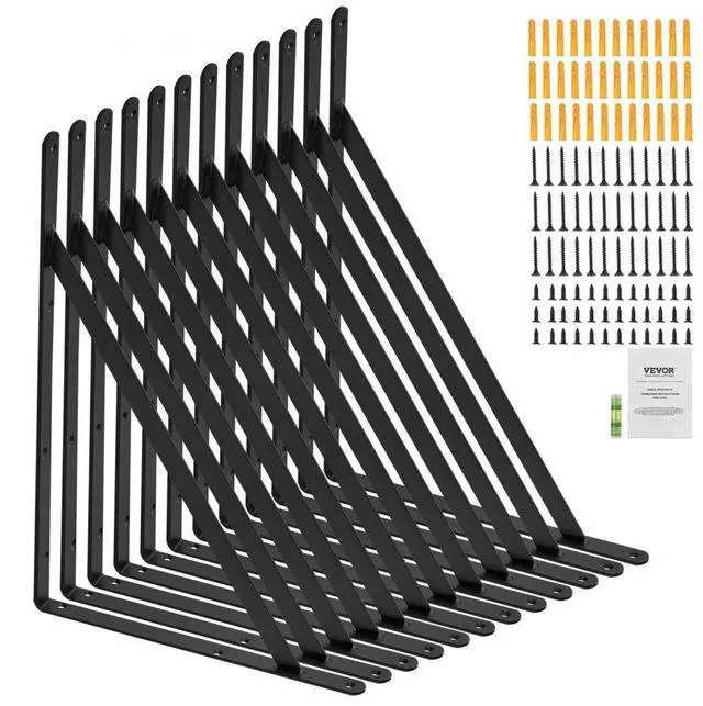 Main image of VEVOR Shelf Bracket, 18 x 12 in 12 Pcs, Heavy Duty Floating Shelf Brackets, Brackets for Shelves, 3mm Thick Matte Black Triangle Shelf Bracket,Steel Shelving Brackets with 160 lbs Load Capacity