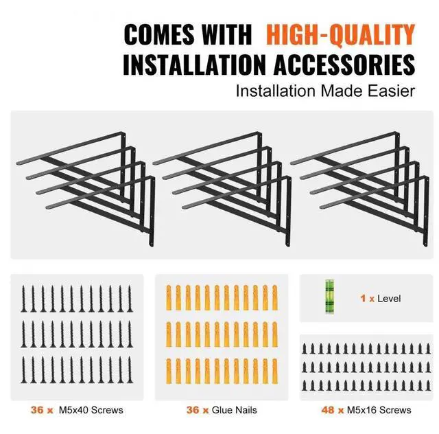 Alt view image 6 of 14 - VEVOR Shelf Bracket, 18 x 12 in 12 Pcs, Heavy Duty Floating Shelf Brackets, Brackets for Shelves, 3mm Thick Matte Black Triangle Shelf Bracket,Steel Shelving Brackets with 160 lbs Load Capacity