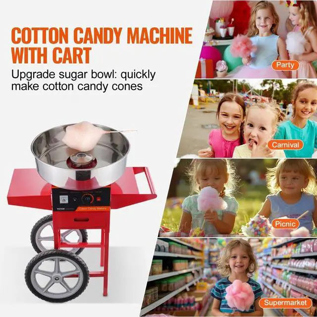 Alt view image 6 of 14 - VEVOR  Electric Cotton Candy Machine with Cart, 1000W Commercial Candy Floss Maker with Stainless Steel Bowl, Sugar Scoop and Drawer, Perfect for Home, Kids Birthday, Family Party, Red