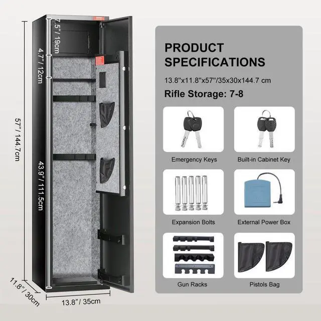 Alt view image 7 of 7 - VEVOR  6 Rifles Gun Safe, Rifle Safe with Digital Keypad & Lock, Gun Storage Cabinet for Shotguns with Built-in Storage Locker, Removable Storage Shelf for Home Long Gun and Pistols