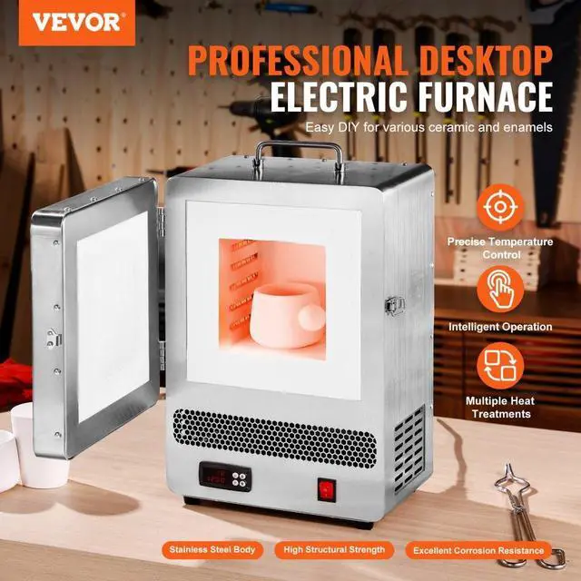 Alt view image 2 of 7 - VEVOR  Electric Kiln, 1500W Electric Melting Furnace, Max Temperature 2192/1200, Stainless Steel Electric Furnace for Wax Casting, Metal Clay DIY, Metal Tempering , Glazing on Pottery