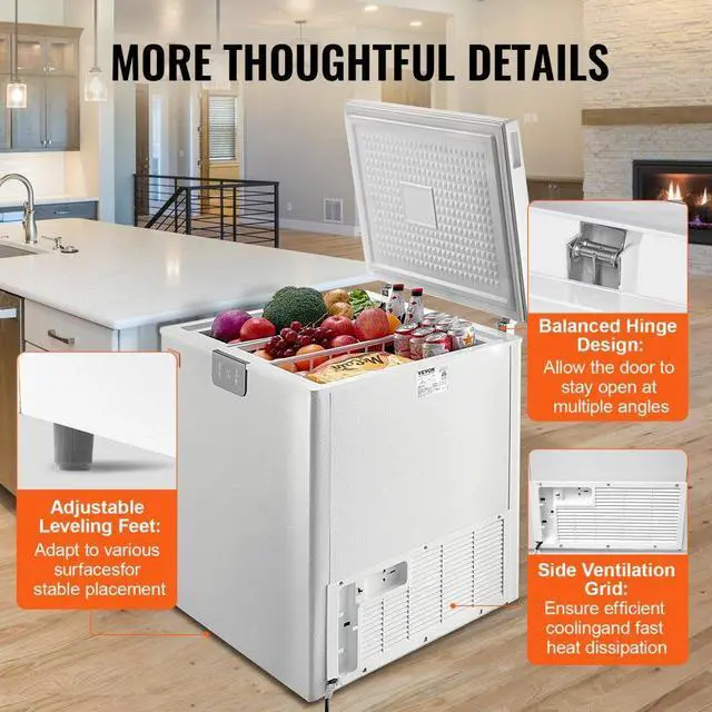 Alt view image 7 of 8 - VEVOR  Chest Freezer, 7 Cu.ft / 198 L Compact Deep Freezer, Free Standing Top Open Door Compact Freezers with 2 Removable Baskets & Adjustable Thermostat, Energy Saving & Low Noise, White