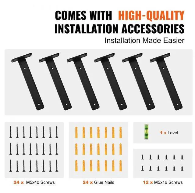 Alt view image 6 of 7 - VEVOR Shelf Bracket, 8L x 4W x 1.6H 6 Pcs, Heavy Duty Floating Shelf Brackets, Brackets for Shelves, 5mm Thick Matte Black L Shelf Bracket,Steel Shelving Brackets with 160 lbs Load Capacity