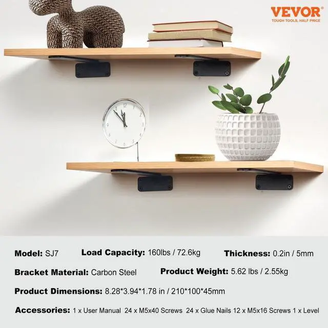Alt view image 7 of 7 - VEVOR Shelf Bracket, 8L x 4W x 1.6H 6 Pcs, Heavy Duty Floating Shelf Brackets, Brackets for Shelves, 5mm Thick Matte Black L Shelf Bracket,Steel Shelving Brackets with 160 lbs Load Capacity