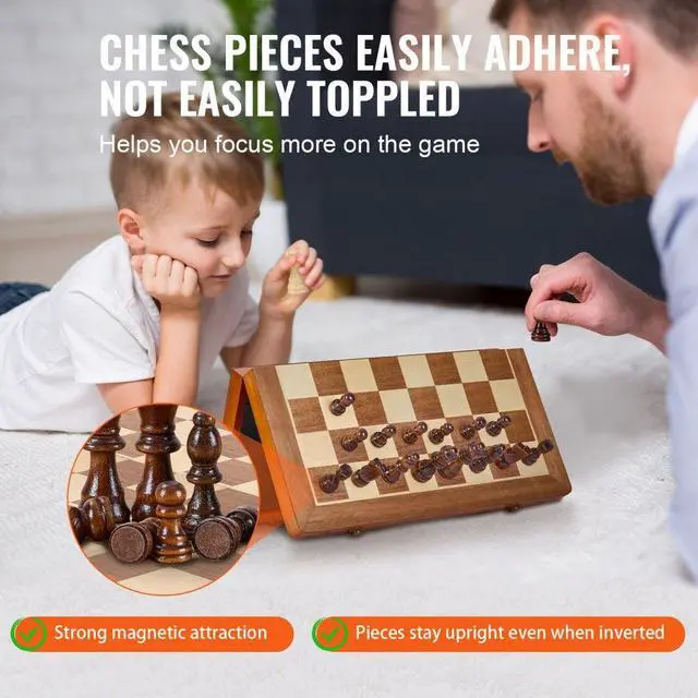 Alt view image 3 of 7 - VEVOR Magnetic Wooden Chess Set, 15 inch 2-IN-1 Chess Checkers Game Set, Folding Chess Board Games for Adults Kids, 2 Queens Portable Travel Gift Chess Set for Tournament Professional Beginner