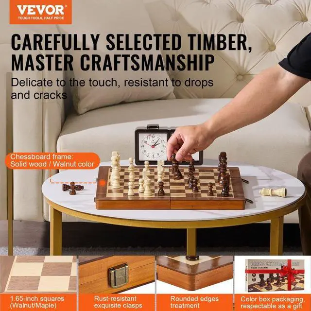 Alt view image 2 of 7 - VEVOR Magnetic Wooden Chess Set, 15 inch 2-IN-1 Chess Checkers Game Set, Folding Chess Board Games for Adults Kids, 2 Queens Portable Travel Gift Chess Set for Tournament Professional Beginner