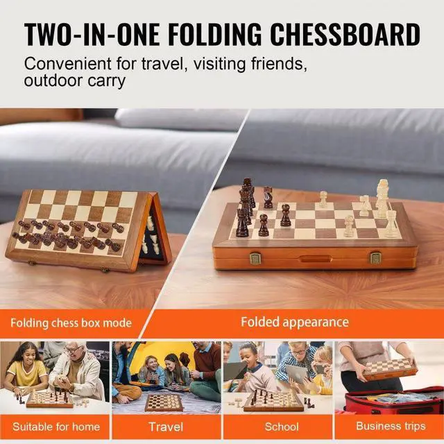 Alt view image 4 of 7 - VEVOR Magnetic Wooden Chess Set, 15 inch 2-IN-1 Chess Checkers Game Set, Folding Chess Board Games for Adults Kids, 2 Queens Portable Travel Gift Chess Set for Tournament Professional Beginner
