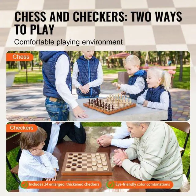 Alt view image 6 of 7 - VEVOR Magnetic Wooden Chess Set, 15 inch 2-IN-1 Chess Checkers Game Set, Folding Chess Board Games for Adults Kids, 2 Queens Portable Travel Gift Chess Set for Tournament Professional Beginner