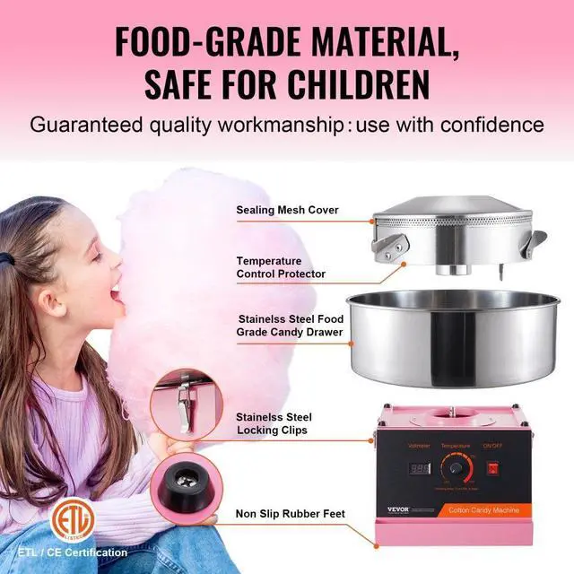 Alt view image 4 of 7 - VEVOR  Electric Cotton Candy Machine, 1000W Candy Floss Maker, Commercial Cotton Candy Machine with Stainless Steel Bowl, and Sugar Scoop, Perfect for Home Kids Birthday, Family Party (Pink)