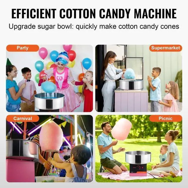 Alt view image 6 of 7 - VEVOR  Electric Cotton Candy Machine, 1000W Candy Floss Maker, Commercial Cotton Candy Machine with Stainless Steel Bowl, and Sugar Scoop, Perfect for Home Kids Birthday, Family Party (Pink)