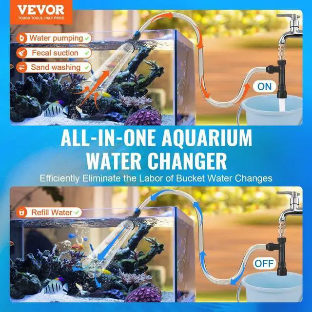Alt view image 2 of 7 - VEVOR Aquarium Vacuum Gravel Cleaner, 50 ft PVC Hose Fish Tank Vacuum Gravel Cleaner, Siphon Fish Tank Cleaner Vacuum, 3 Types of Brass Adapters, for Fish Tank Cleaning Gravel & Sand