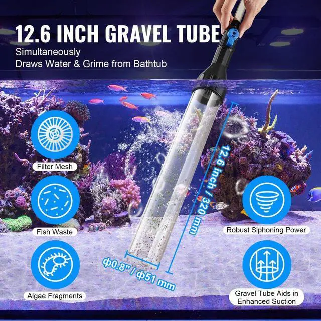 Alt view image 3 of 7 - VEVOR Aquarium Vacuum Gravel Cleaner, 50 ft PVC Hose Fish Tank Vacuum Gravel Cleaner, Siphon Fish Tank Cleaner Vacuum, 3 Types of Brass Adapters, for Fish Tank Cleaning Gravel & Sand