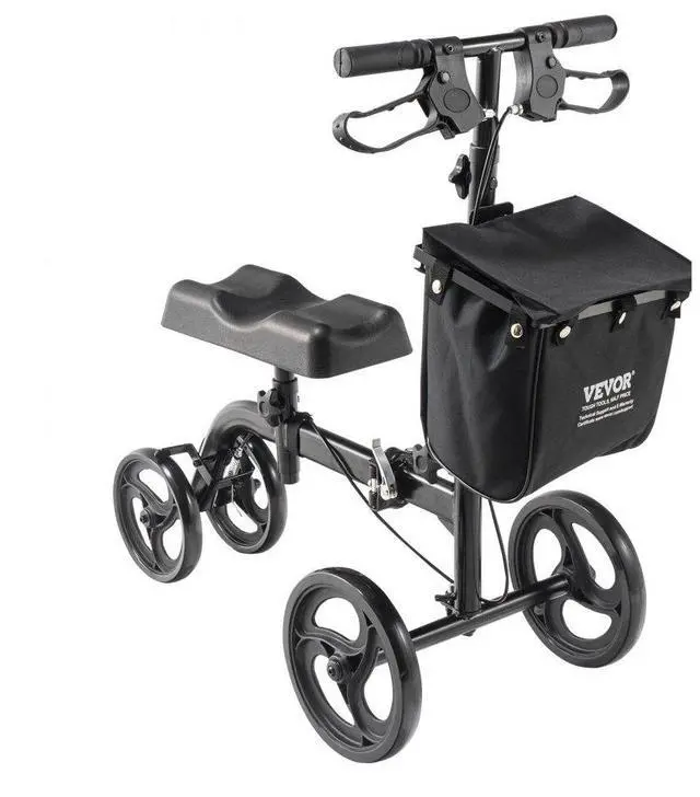 Main image of VEVOR Folding Knee Scooter, Carbon Steel Steerable Knee Walker with Height-Adjustable Handlebar & Knee Pad, All-Terrain Solid Wheels, Dual Brakes, Leg Recovery Scooter for Broken Ankle Foot Injuries