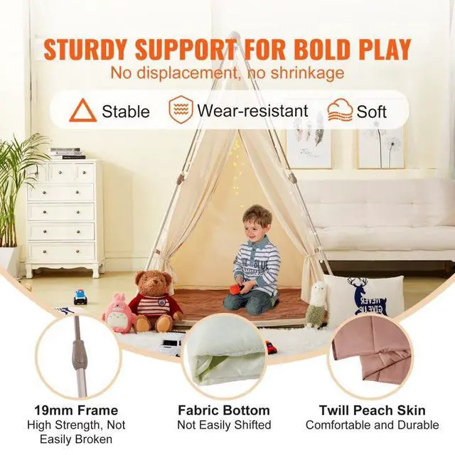 Alt view image 3 of 7 - VEVOR Kids Play Tent, Teepee Tent for Kids 1-5 Years Old, Tent for Kids with Windows for Indoor and Outdoor, Foldable Toddler Tent with Mat and Carrying Bag, Kids Tent for Boys and Girls, Beige