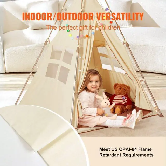 Alt view image 5 of 7 - VEVOR Kids Play Tent, Teepee Tent for Kids 1-5 Years Old, Tent for Kids with Windows for Indoor and Outdoor, Foldable Toddler Tent with Mat and Carrying Bag, Kids Tent for Boys and Girls, Beige