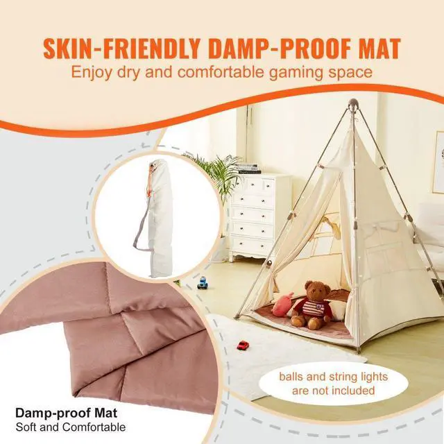Alt view image 4 of 7 - VEVOR Kids Play Tent, Teepee Tent for Kids 1-5 Years Old, Tent for Kids with Windows for Indoor and Outdoor, Foldable Toddler Tent with Mat and Carrying Bag, Kids Tent for Boys and Girls, Beige