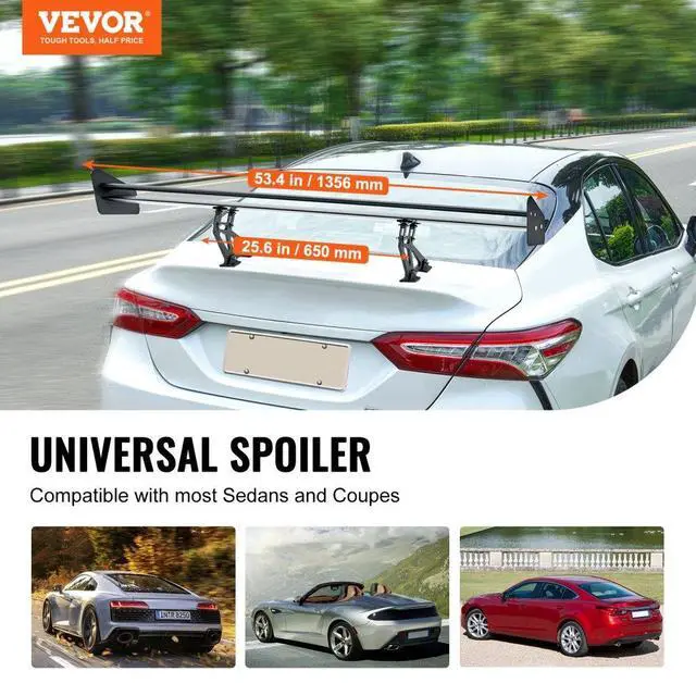Alt view image 2 of 7 - VEVOR GT Wing Car Spoiler, 53.1 inch Universal Spoiler with Double Deck, Adjustable Lightweight Aluminum, Car Rear Spoiler Wing, Racing Spoiler BGW/JDM Drift Black