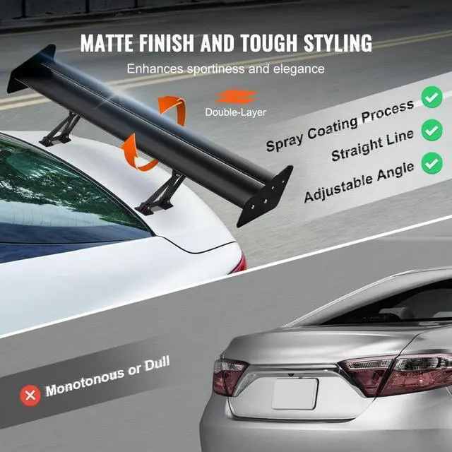 Alt view image 4 of 7 - VEVOR GT Wing Car Spoiler, 53.1 inch Universal Spoiler with Double Deck, Adjustable Lightweight Aluminum, Car Rear Spoiler Wing, Racing Spoiler BGW/JDM Drift Black